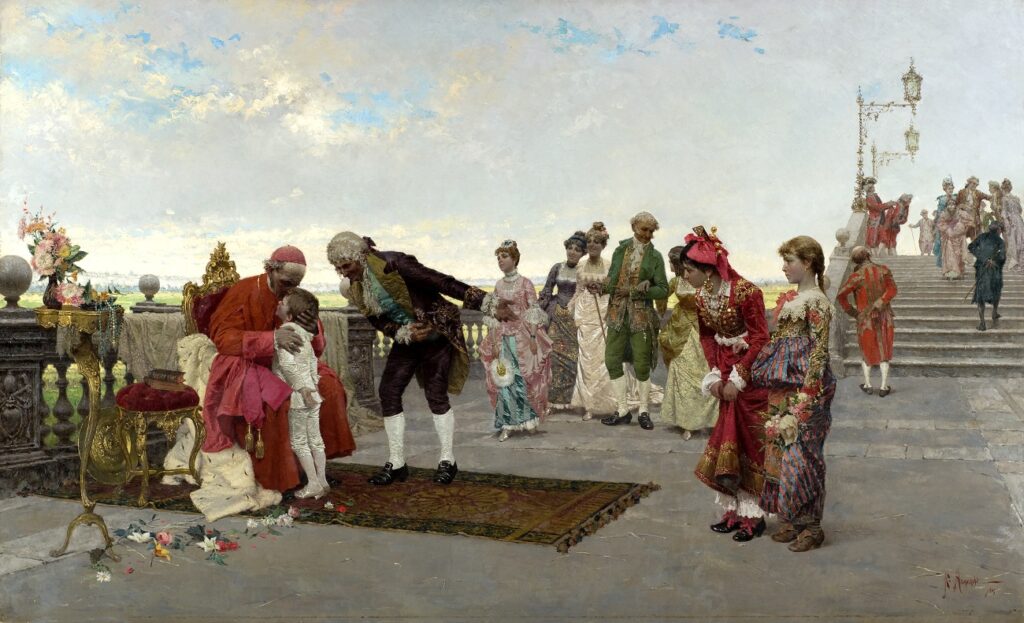 Raffaele Armenise, Visita allo zio cardinale, 1884, olio su tela, 127x207 cm, inv. 78