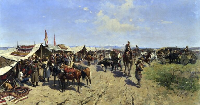 Franz Roubaud, Mercato del Caucaso, 1883, olio su tela, 95 x 180,5 cm, inv. 82